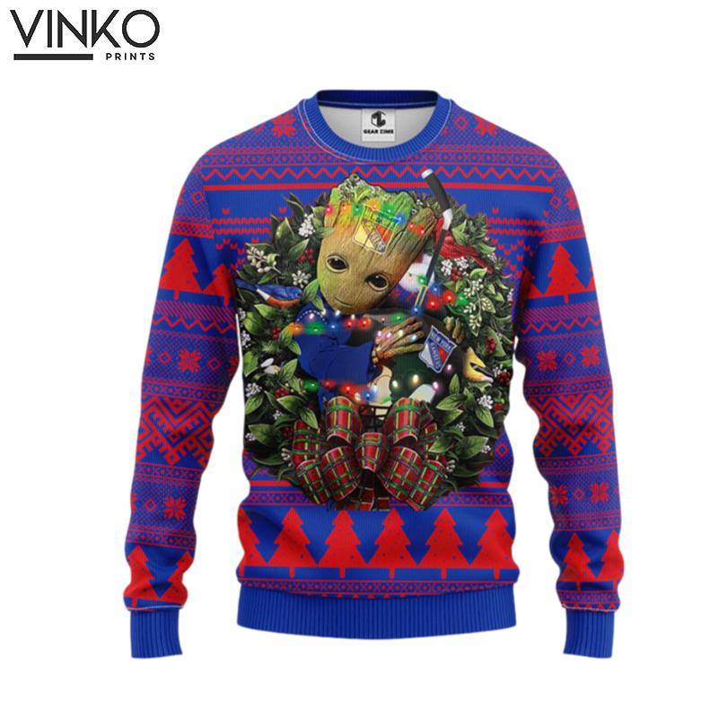 New York Rangers Groot Hug Ugly Christmas Sweater