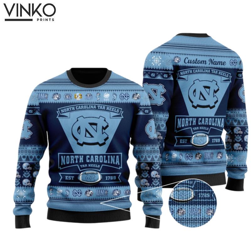 North Carolina Tar Heels Football Team Personalized Custom Ugly Christmas Sweater