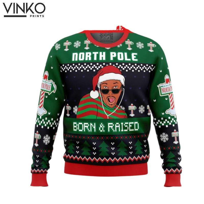 North Pole Born and Raised The Fresh Prince of BelAirs Ugly Christmas Sweater