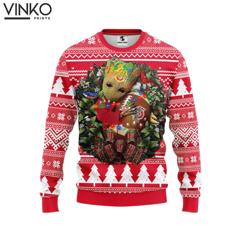 Ohio State Buckeyes Groot Hug Ugly Christmas Sweater