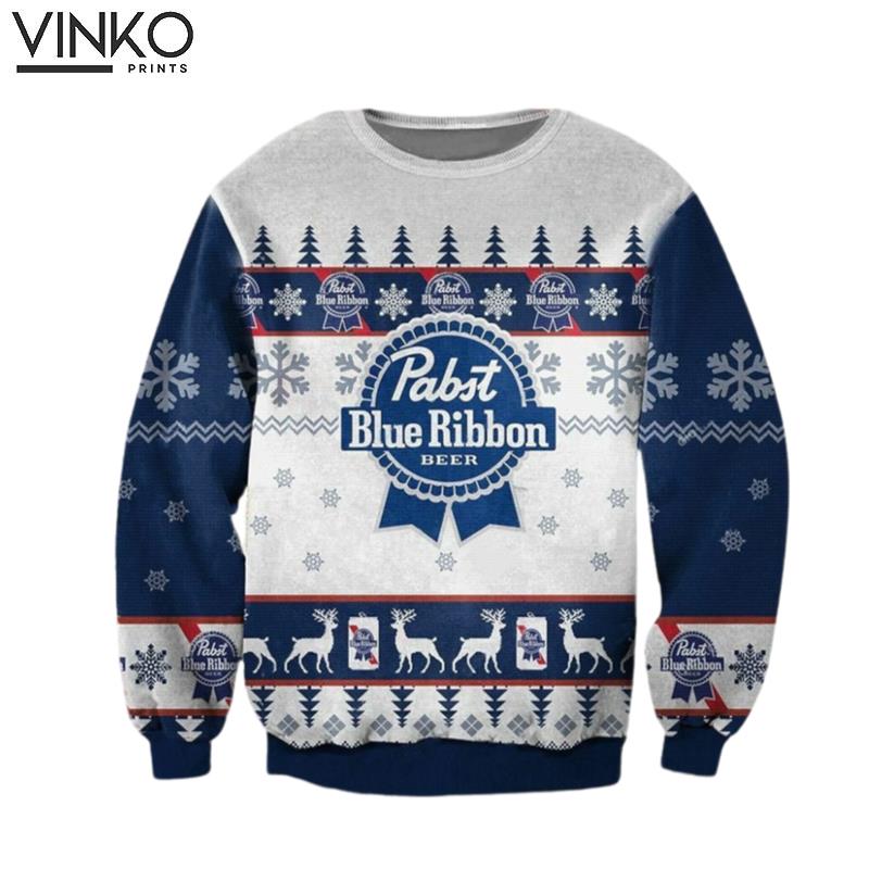 PBR Blue Ribbon 3D 3D Ugly Christmas Sweater