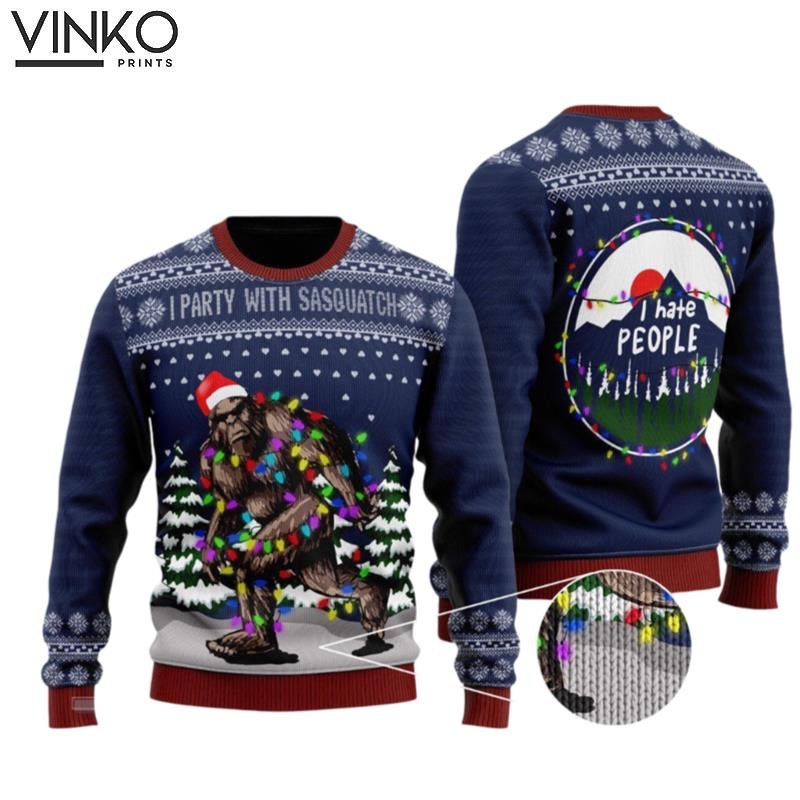 Party With Sasquatch Camping Ugly Christmas Sweater