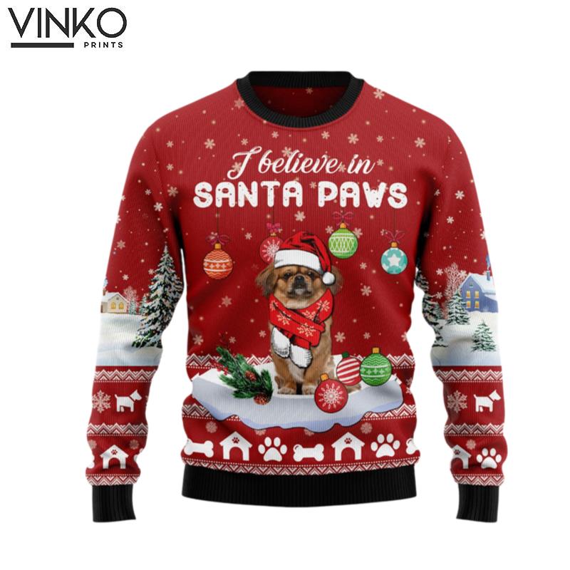 Pekingese I Believe In Santa Paws T1011 Ugly Christmas Sweater