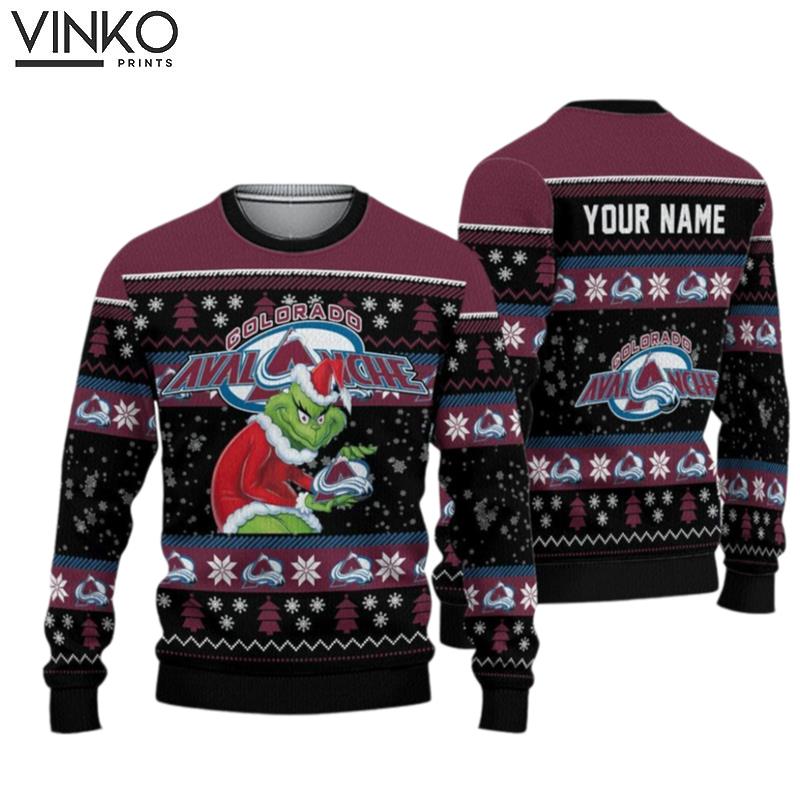 Personalized Avalanche Grin Ice Hockey Ugly Christmas Sweater