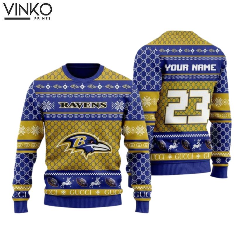 Personalized Baltimore Ravens Football Ugly Christmas Sweater