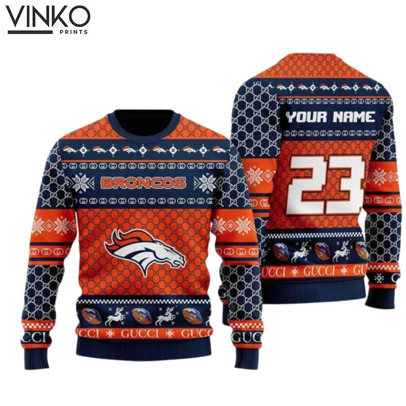 Personalized Broncos Football Ugly Christmas Sweater