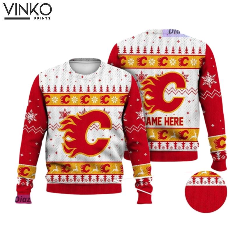 Personalized Calgary Flames Ice Hockey Ugly Christmas Sweater