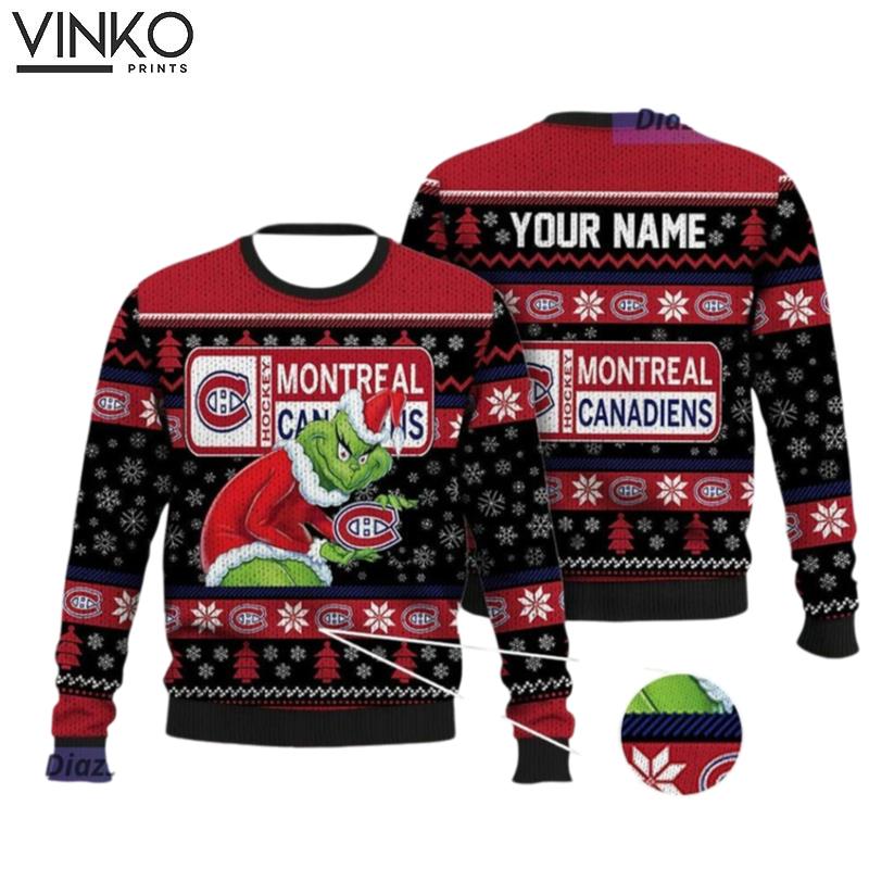 Personalized Canadiens Grin Ice Hockey Ugly Christmas Sweater