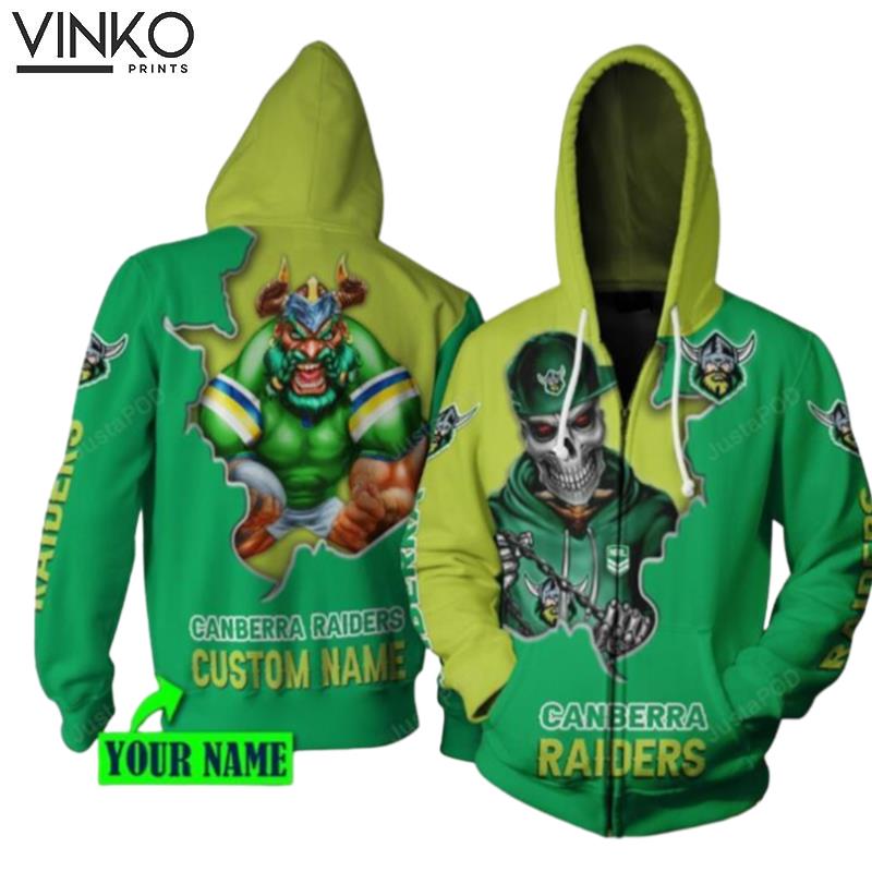 Personalized Canberra Raiders Nrl Mascot Skull Custom Name Hoodie