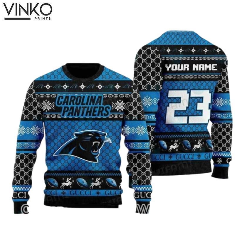 Personalized Carolina Panthers Football Ugly Christmas Sweater