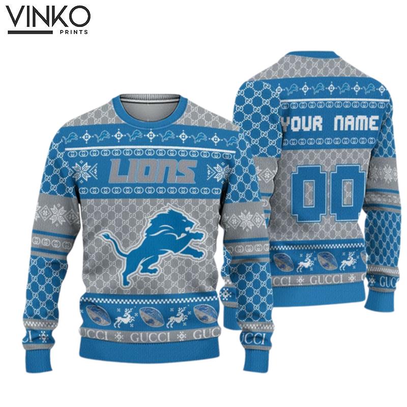 Personalized Detroit Lions Football Ugly Christmas Sweater