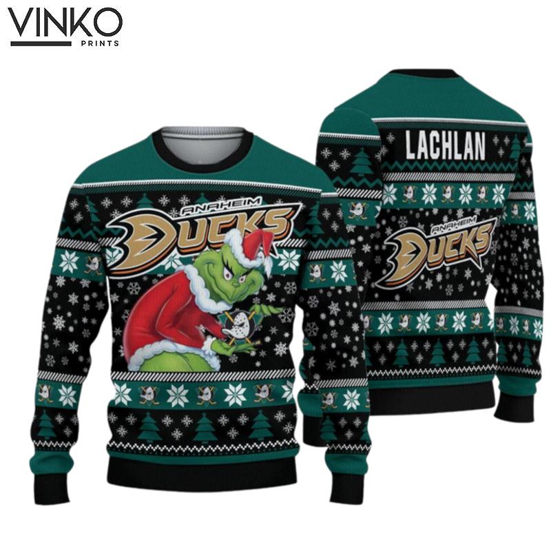 Personalized Ducks Grin Ice Hockey Ugly Christmas Sweater