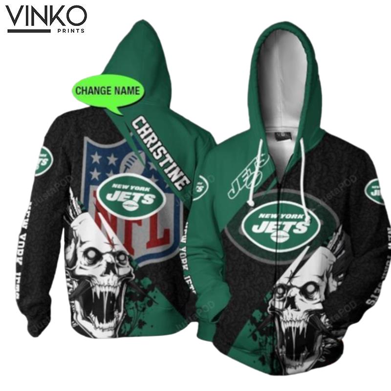 Personalized Dug New York Jets Nfl Skull Custom Name Hoodie