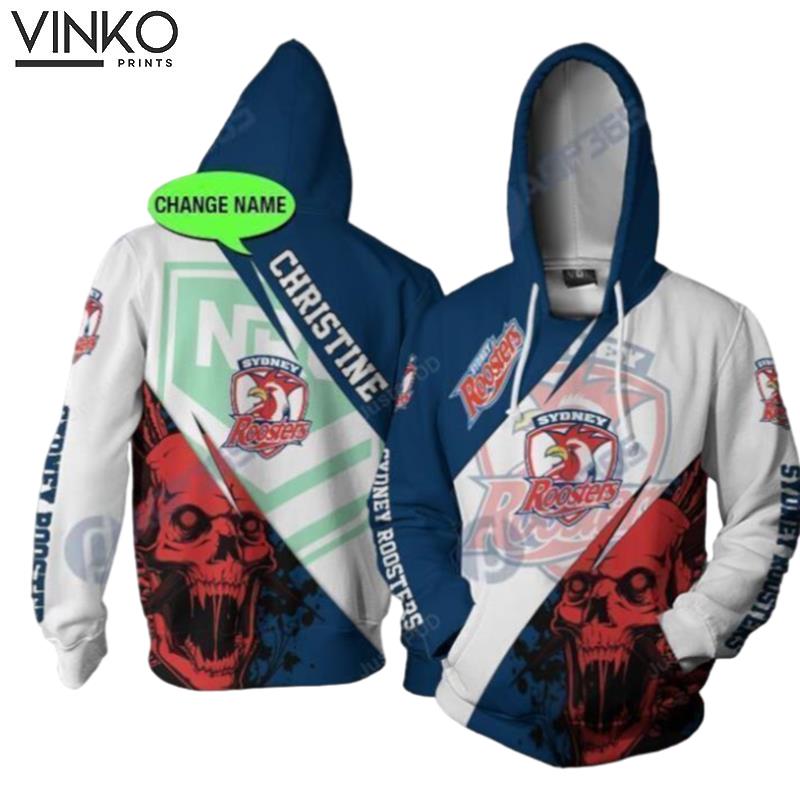 Personalized Dug Sydney Roosters Nrl Skull Custom Name Hoodie