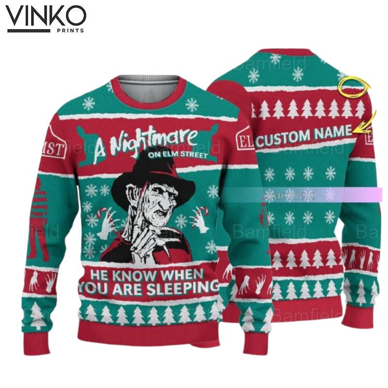 Personalized Freddy Krueger Horror Ugly Christmas Sweater