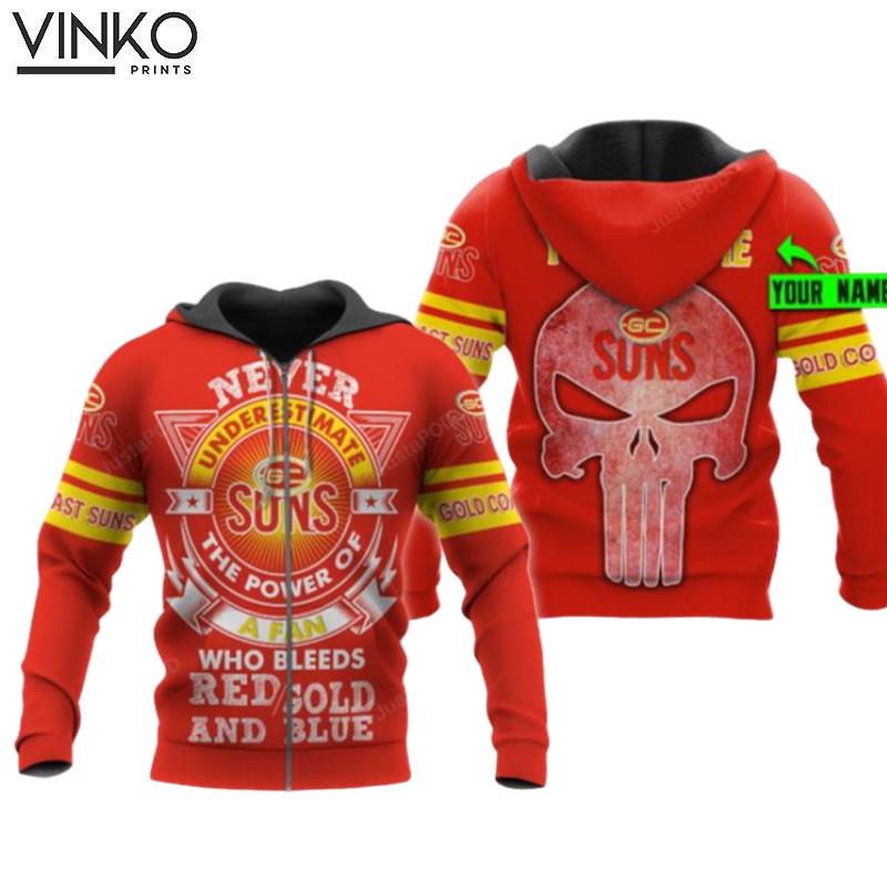 Personalized Gold Coast Suns Afl Never Underestimate Skull Custom Name Hoodie