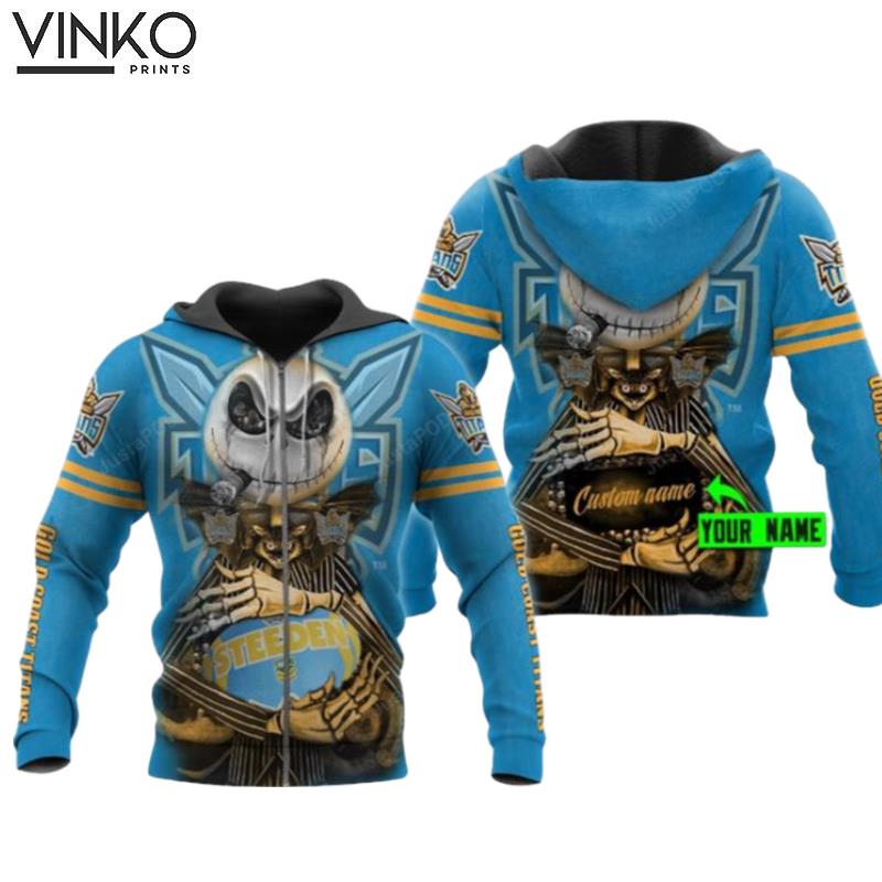 Personalized Gold Coast Titans Nrl Jack Skellington Custom Name Hoodie