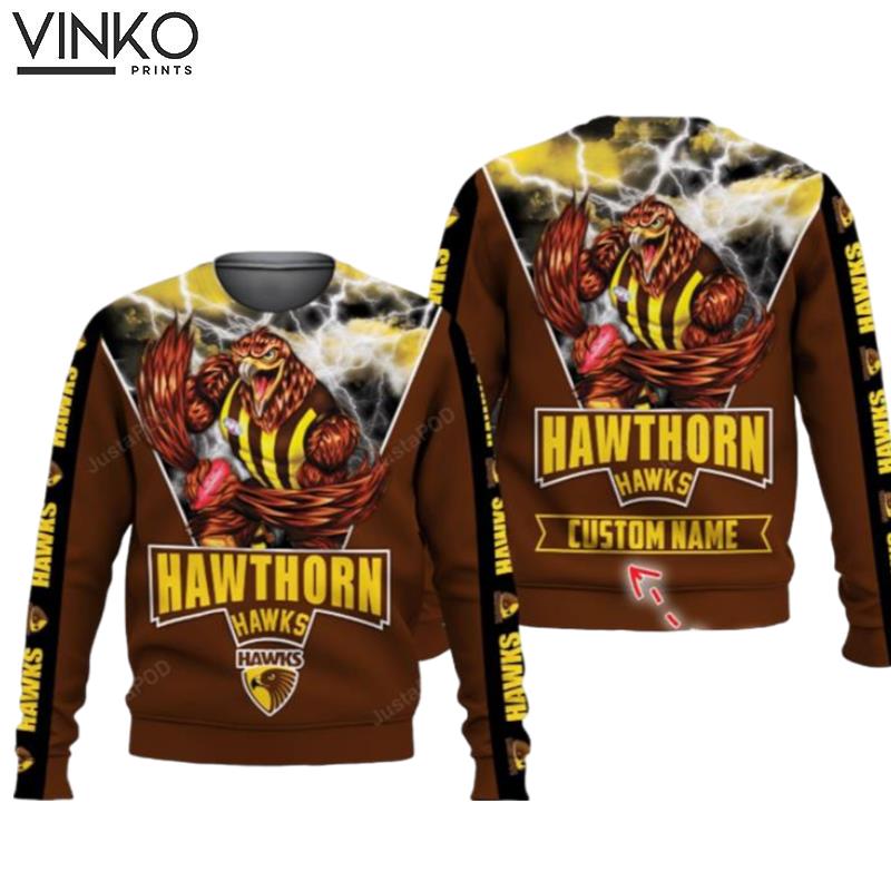 Personalized Hawthorn Football Club Afl Mascot Custom Name Hoodie