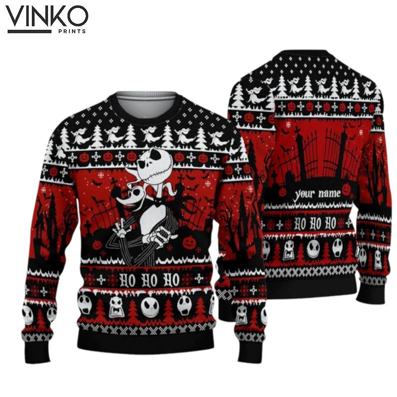 Personalized Jack And Zero Nightmare Before Ugly Christmas Sweater