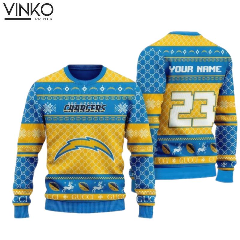 Personalized LA Chargers Football Ugly Christmas Sweater