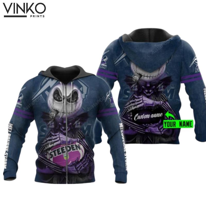 Personalized Melbourne Storm Nrl Jack Skellington Custom Name Hoodie