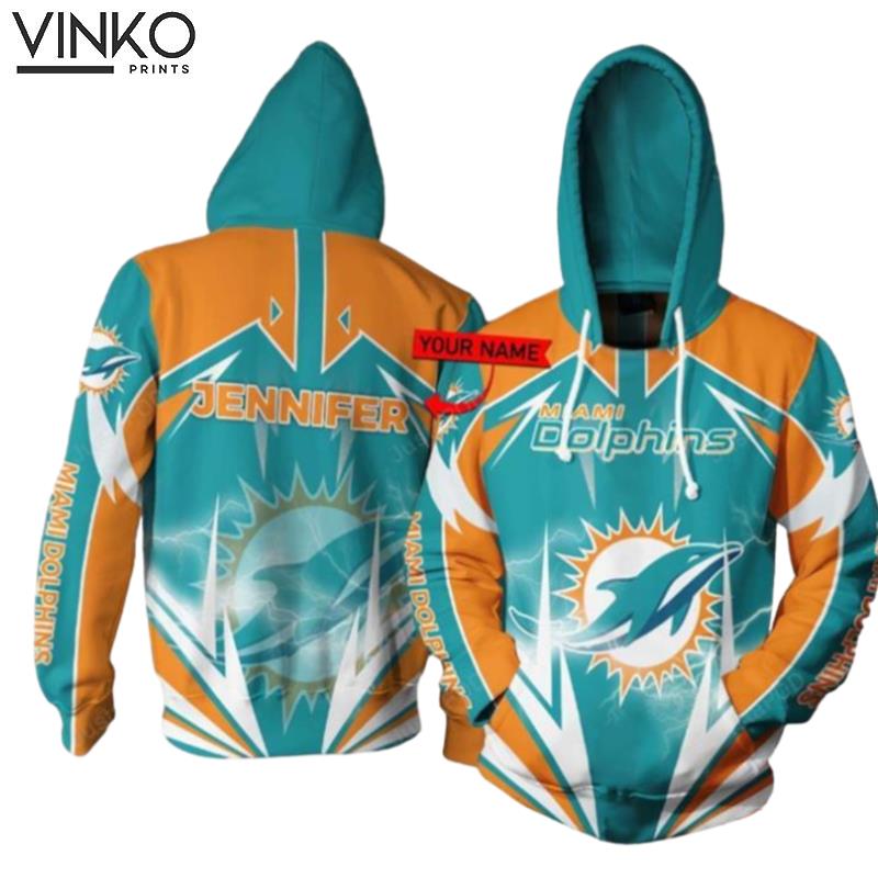 Personalized Miami Dolphins Lightning Custom Name Hoodie