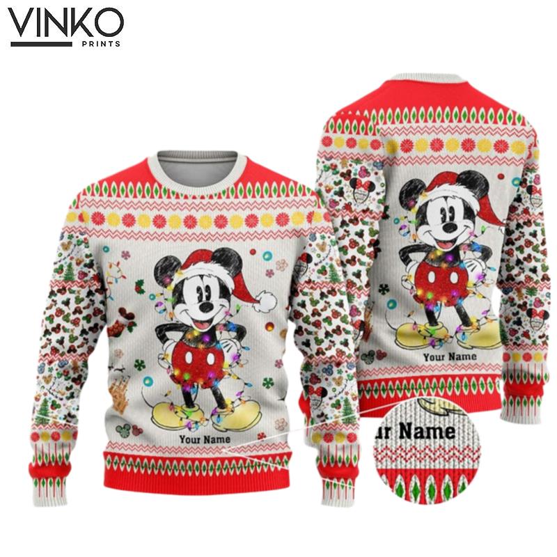 Personalized Mickey Santa Claus Christmas Is Coming 3D Ugly Christmas Sweater