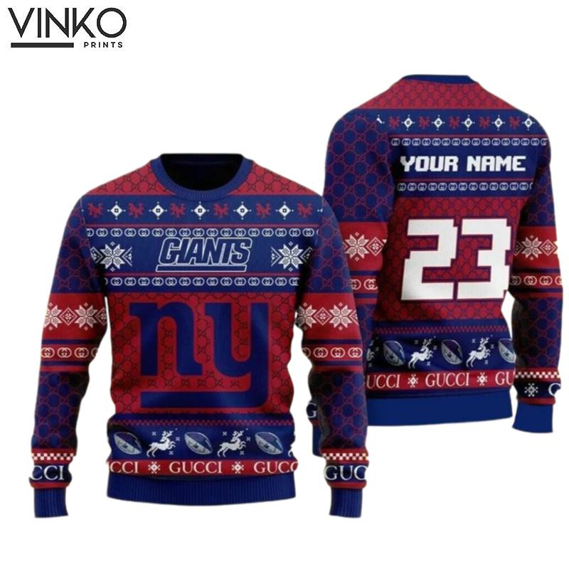 Personalized NY Giants Football Ugly Christmas Sweater