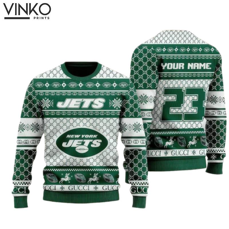 Personalized NY Jets Football Ugly Christmas Sweater