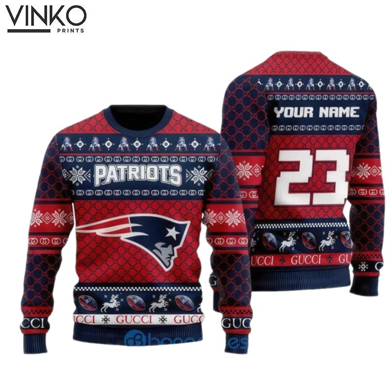 Personalized Patriots Football Ugly Christmas Sweater