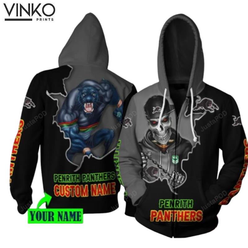 Personalized Penrith Panthers Nrl Mascot Skull Custom Name Hoodie