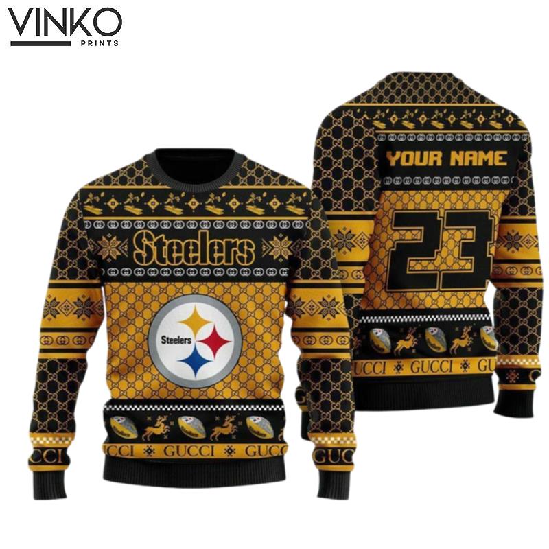 Personalized Pittsburgh Steeler Football Ugly Christmas Sweater