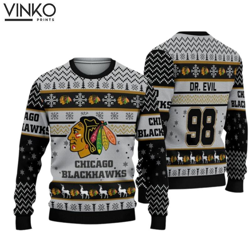 Personalized Reindeer Blackhawks Football Ugly Christmas Sweater