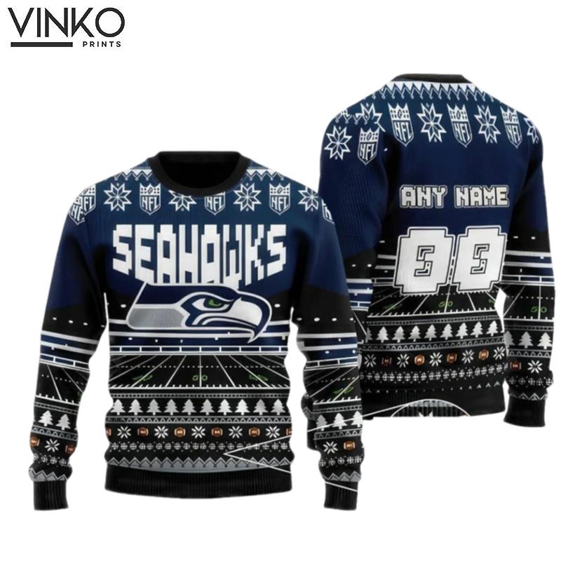 Personalized Seattle Seahawks Football Ugly Christmas Sweater