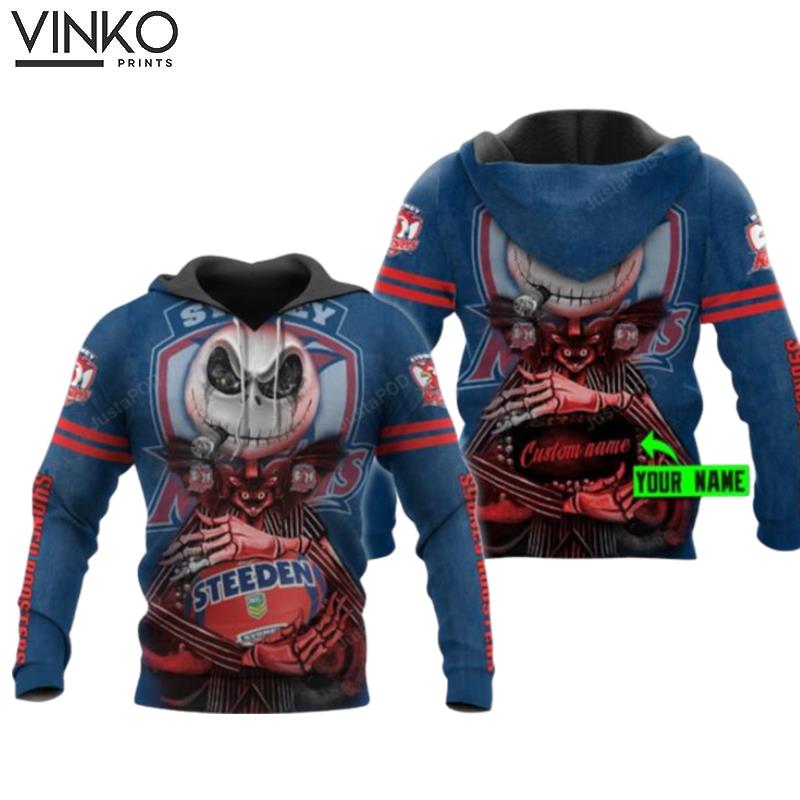 Personalized Sydney Roosters Nrl Jack Skellington Custom Name Hoodie