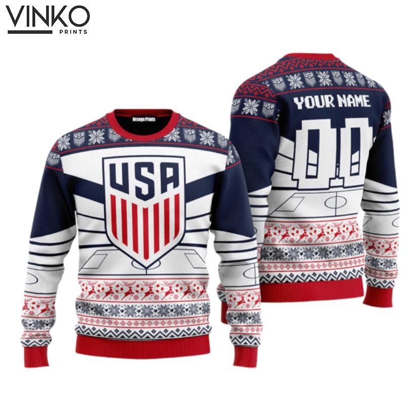 Personalized USA Football Cup Champion Ugly Christmas Sweater