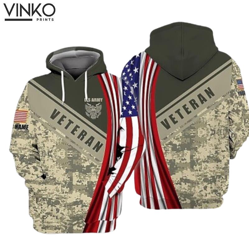 Personalized Us Army Veteran American Flag Hoodie