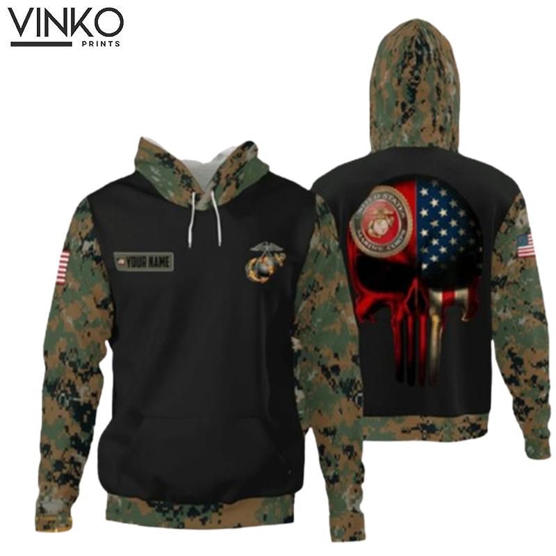 Personalized Usmc United States Marine Corps Skull Camo Hoodie