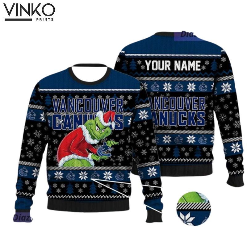 Personalized Vancouver Canucks Grin Ice Hockey Ugly Christmas Sweater