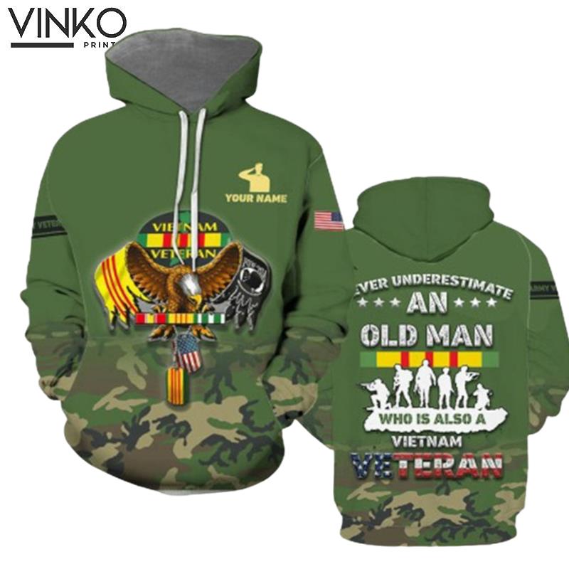 Personalized Vietnam Veteran Never Underestimate An Old Man Hoodie