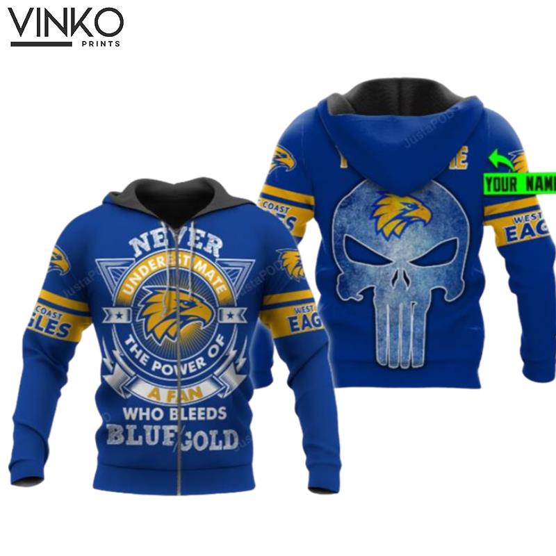 Personalized West Coast Eagles Afl Never Underestimate Skull Custom Name Hoodie