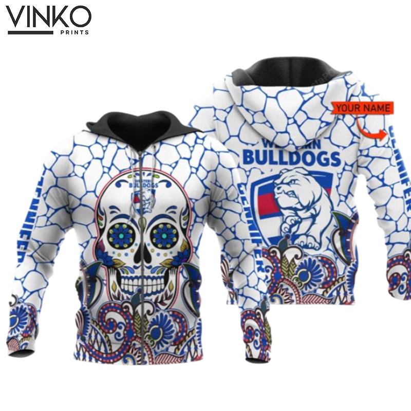 Personalized Western Bulldogs Skullflower Custom Name Hoodie