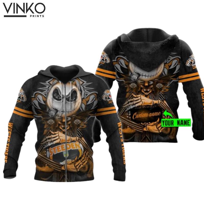 Personalized Wests Tigers Nrl Jack Skellington Custom Name Hoodie