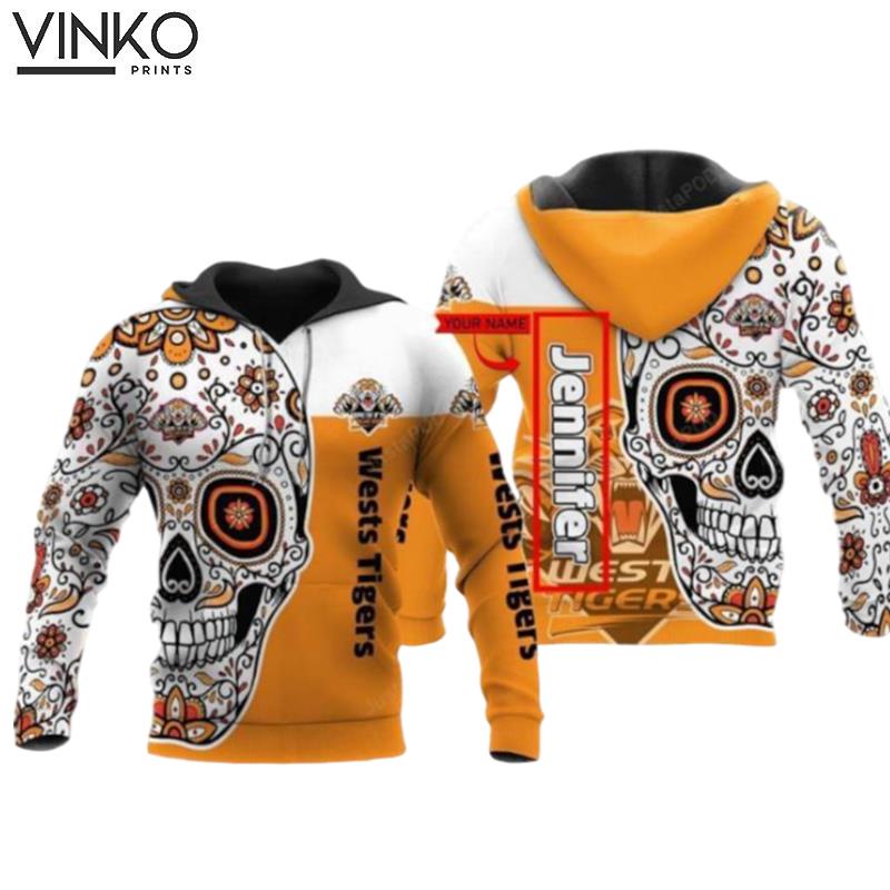 Personalized Wests Tigers Skull22 Custom Name Hoodie