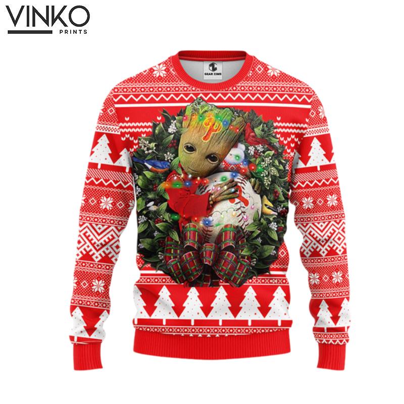 Philadelphia Phillies Groot Hug Ugly Christmas Sweater