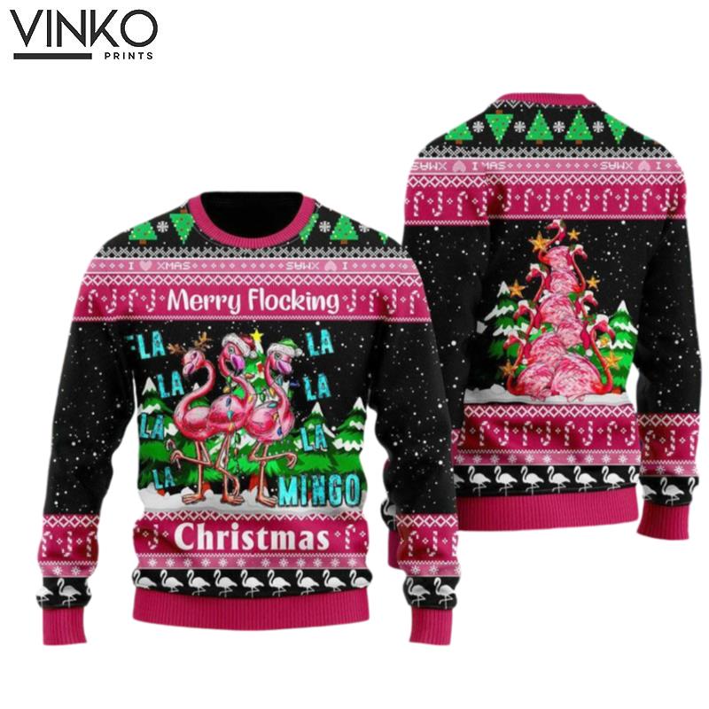 Pink Flamingo Christmas All Over Printed Ugly Christmas Sweater