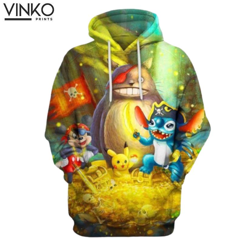 Pirates Totoro Mickey Pikachu Stitch Hoodie