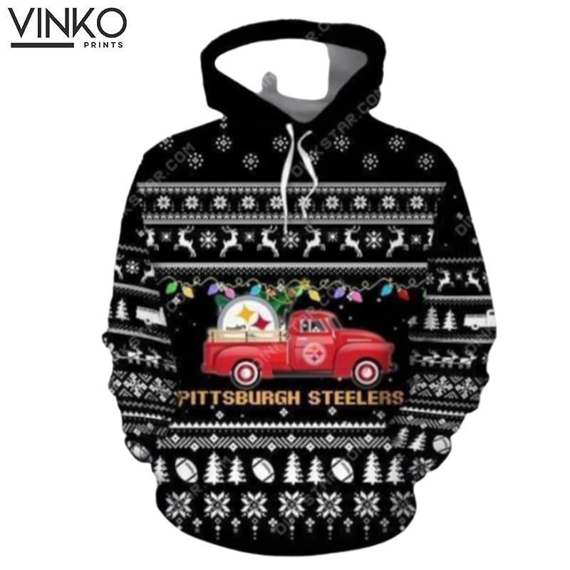 Pittsburgh Steelers Christmas Truck Ugly Christmas Hoodie