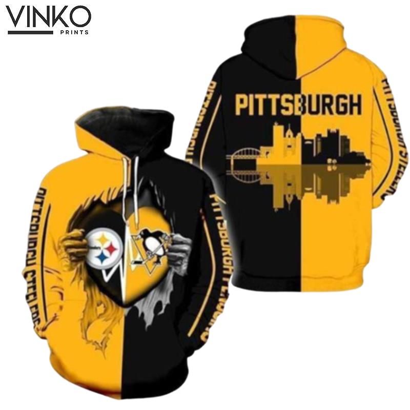 Pittsburgh Steelers Penguins Heartbeat Love Rippied Hoodie