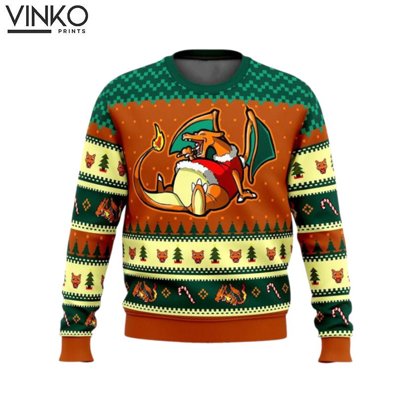 Pokemon Eating Candy Cane Charizard Ugly Christmas Sweater